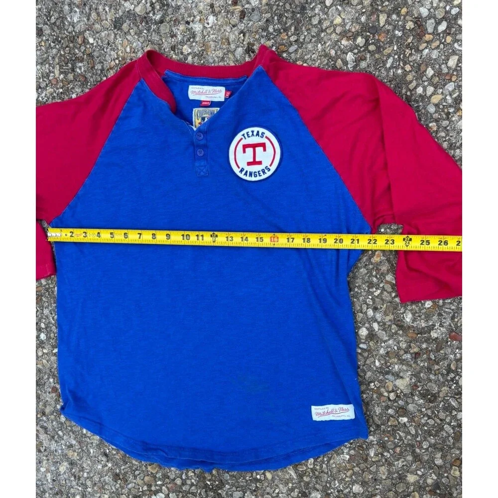 Mitchell & Ness T-Shirt Texas Rangers Mens XL Blue Colorblock 3/4 Sleeve